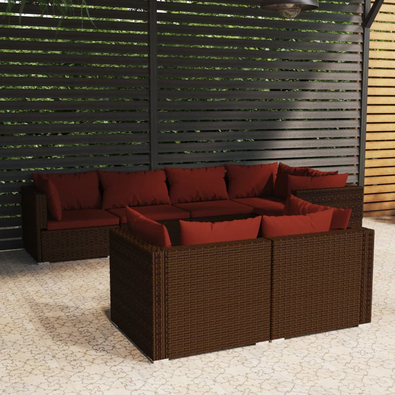 7-delige Loungeset met kussens poly rattan bruin MeubelReus