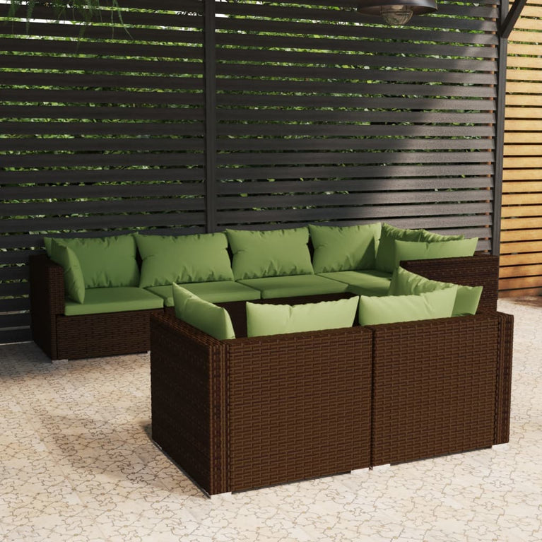 7-delige Loungeset met kussens poly rattan bruin MeubelReus
