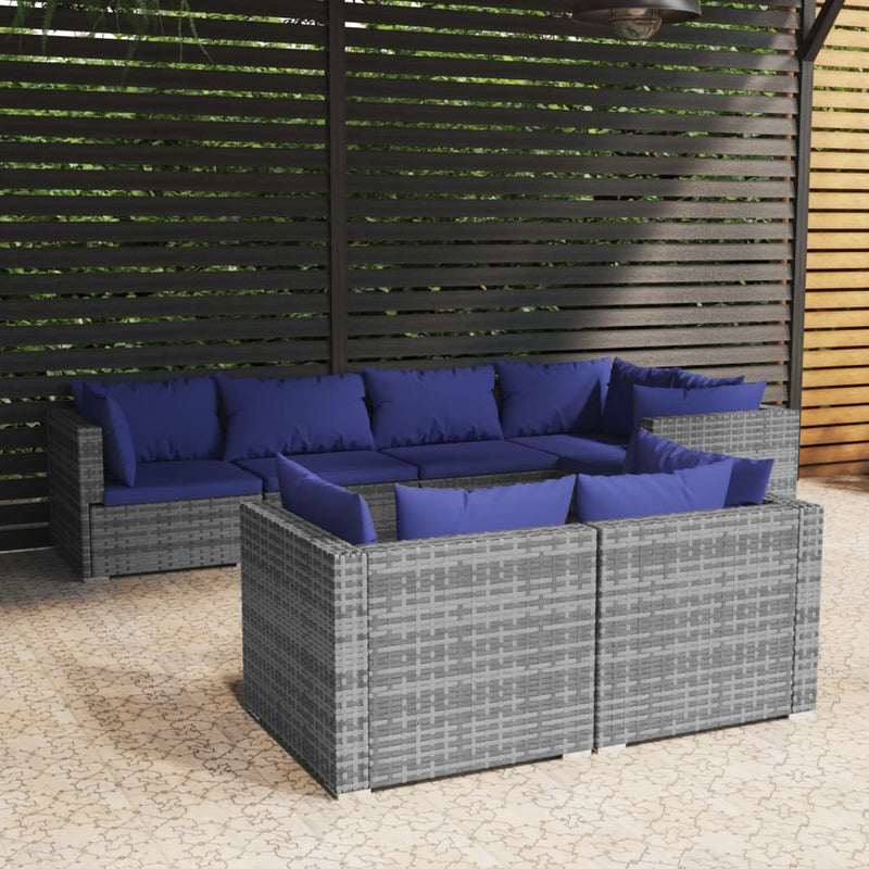 7-delige Loungeset met kussens poly rattan grijs MeubelReus