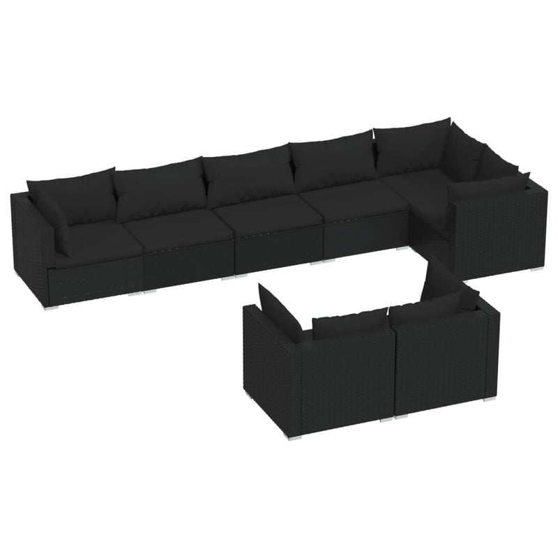 8-delige Loungeset met kussens poly rattan zwart MeubelReus