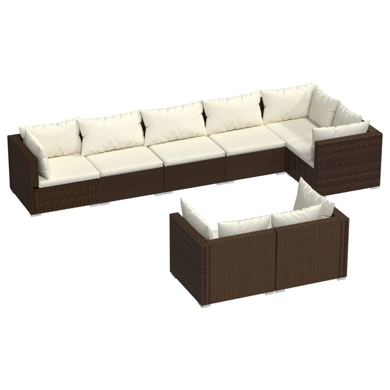 8-delige Loungeset met kussens poly rattan bruin