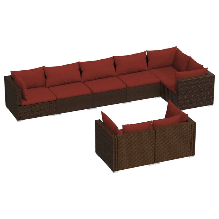 8-delige Loungeset met kussens poly rattan bruin