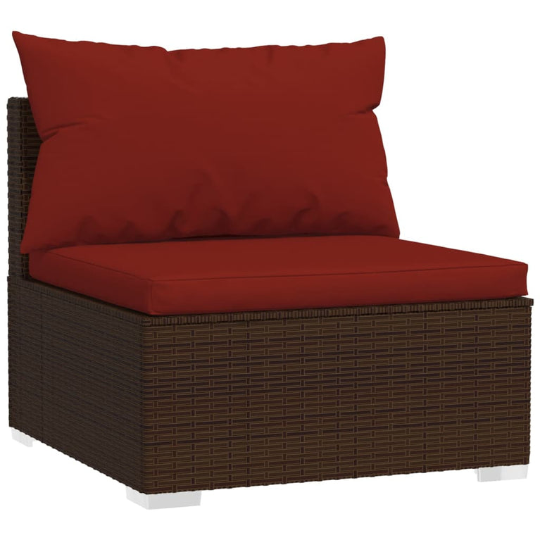 8-delige Loungeset met kussens poly rattan bruin