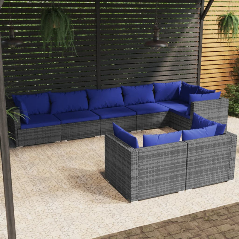 8-delige Loungeset met kussens poly rattan grijs MeubelReus