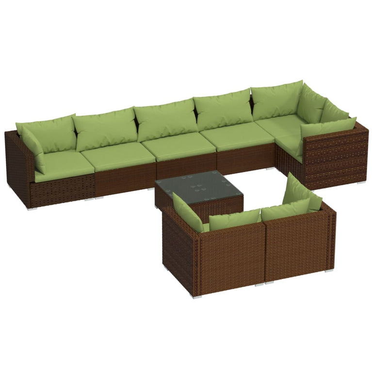 9-delige Loungeset met kussens poly rattan bruin