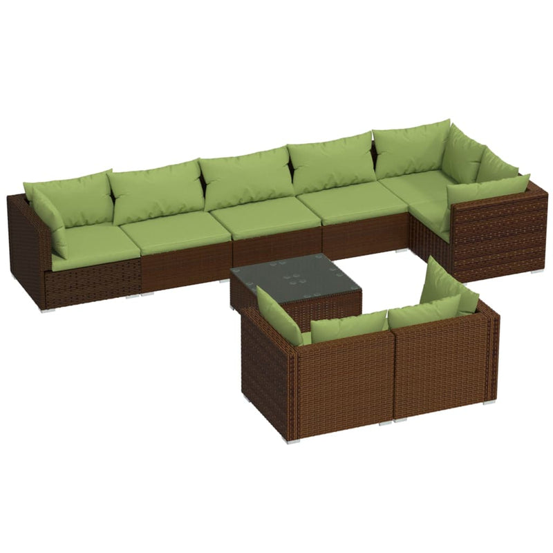 9-delige Loungeset met kussens poly rattan bruin