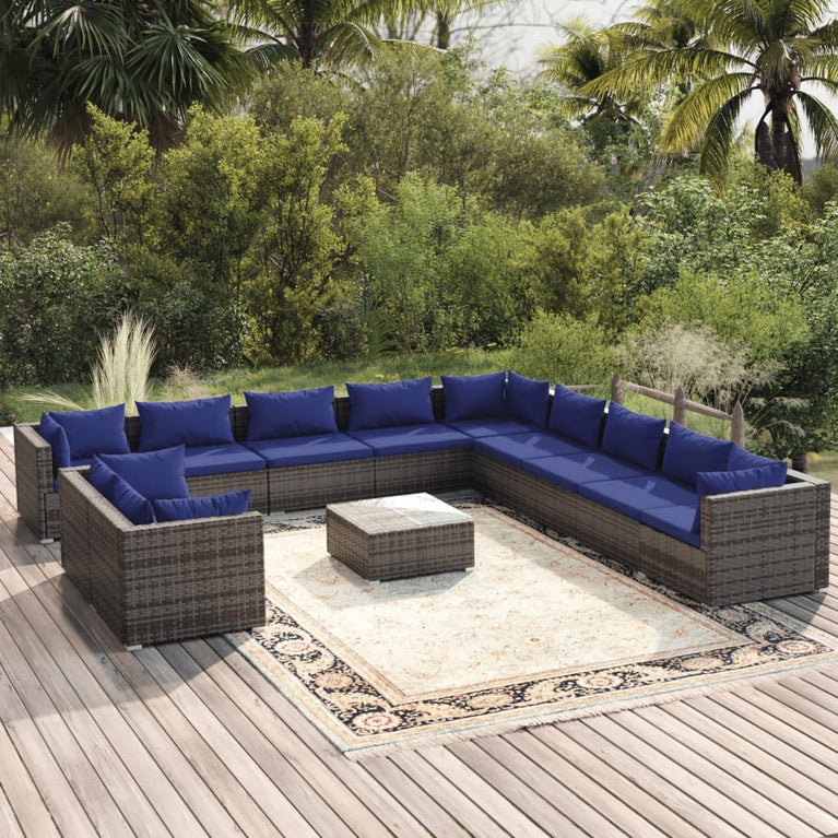 12-delige Loungeset met kussens poly rattan grijs