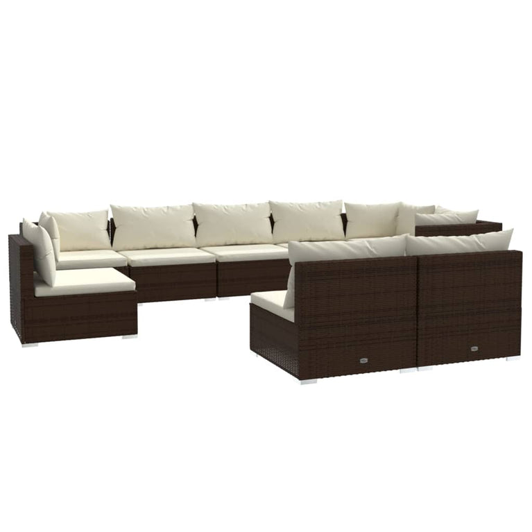 9-delige Loungeset met kussens poly rattan bruin MeubelReus
