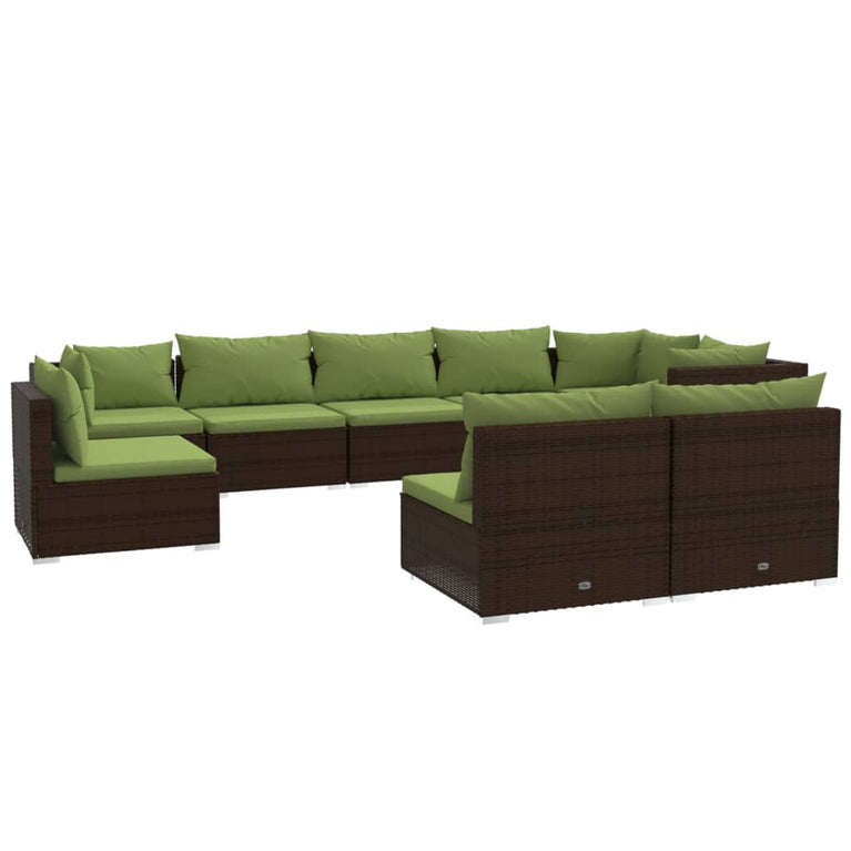 9-delige Loungeset met kussens poly rattan bruin MeubelReus
