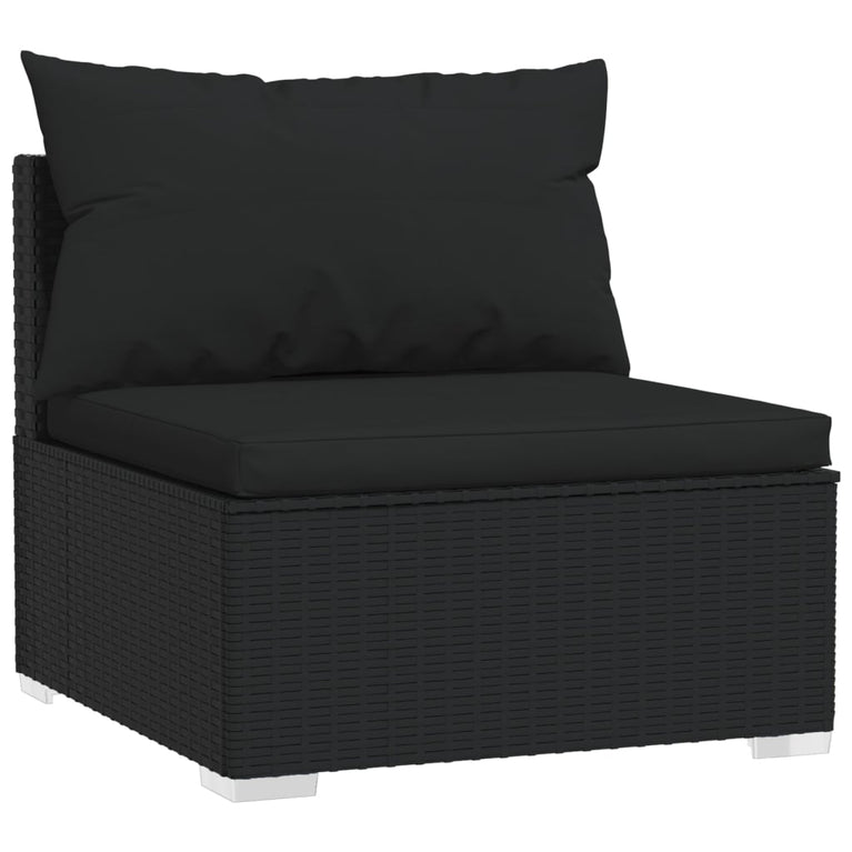 10-delige Loungeset met kussens poly rattan zwart