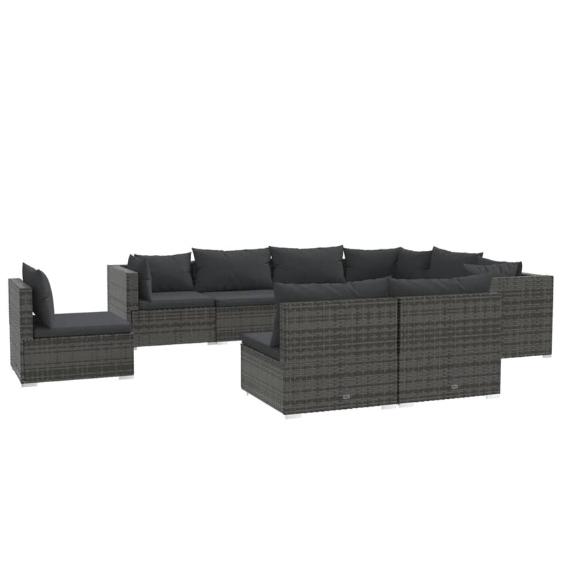 9-delige Loungeset met kussens poly rattan grijs MeubelReus