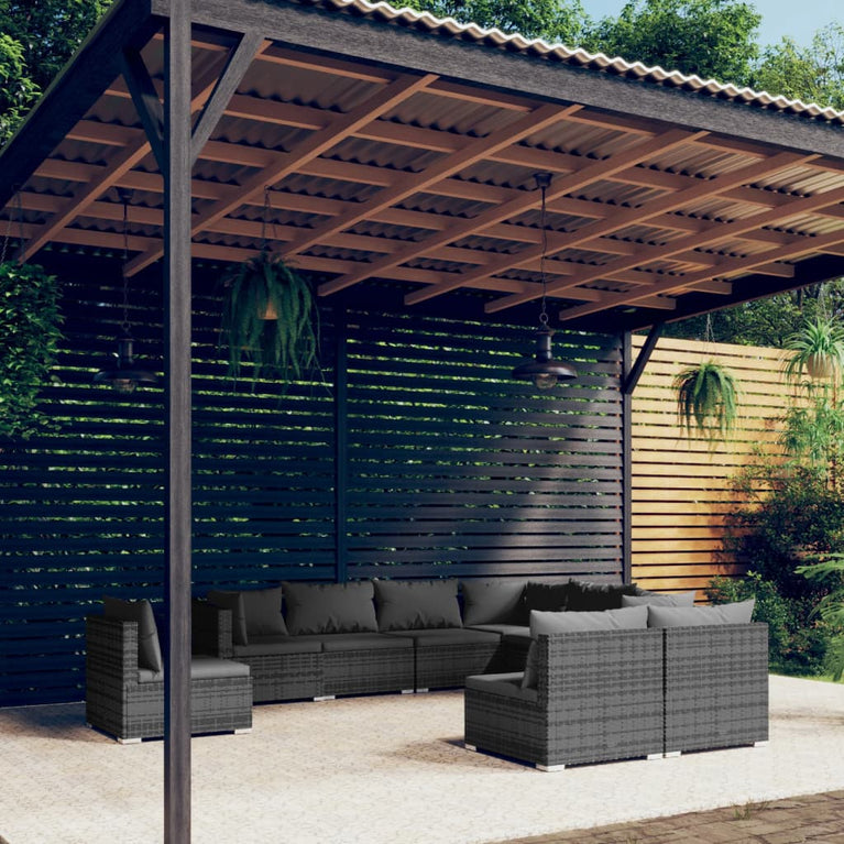 9-delige Loungeset met kussens poly rattan grijs MeubelReus