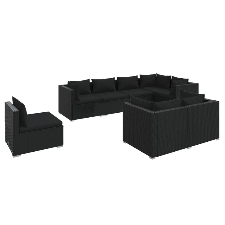 8-delige Loungeset met kussens poly rattan zwart MeubelReus