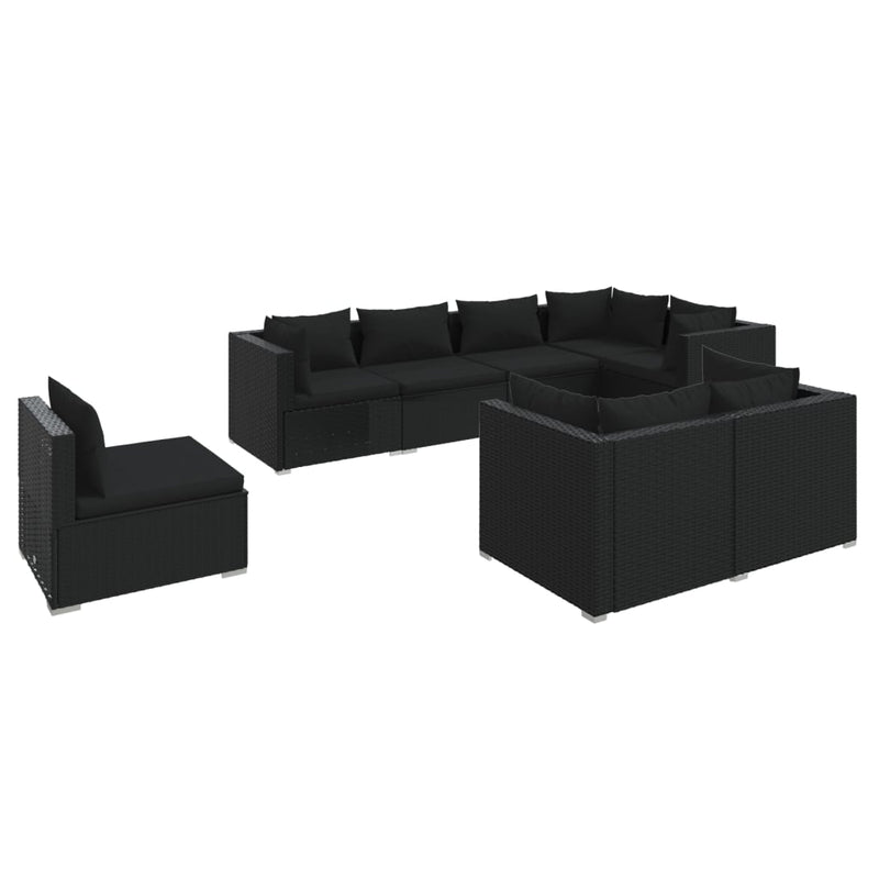 8-delige Loungeset met kussens poly rattan zwart MeubelReus