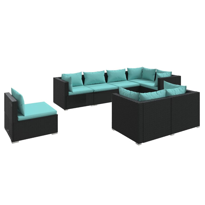 8-delige Loungeset met kussens poly rattan zwart MeubelReus