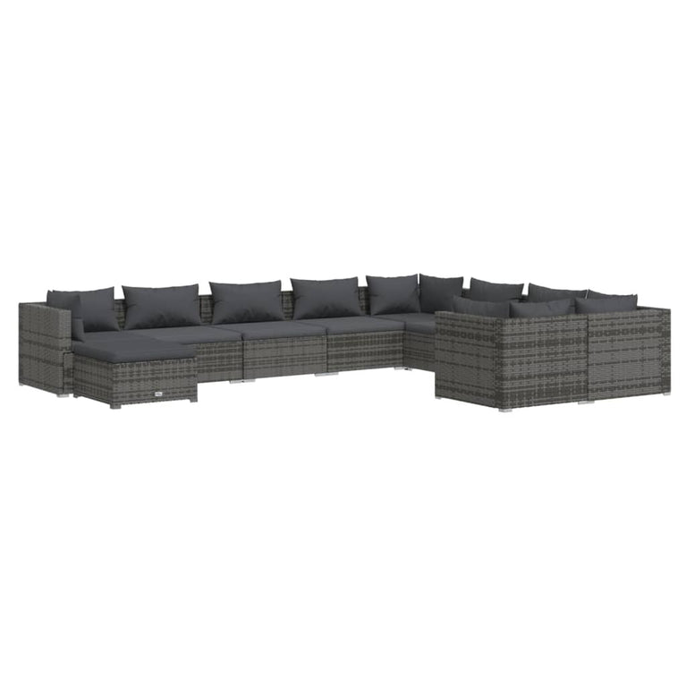 10-delige Loungeset met kussens poly rattan grijs MeubelReus