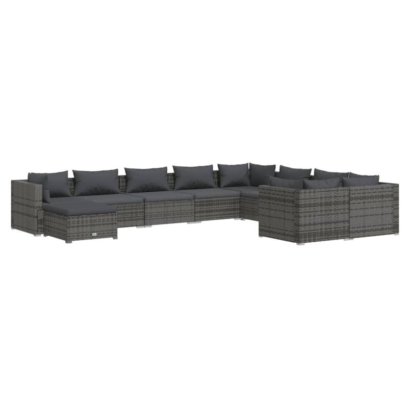 10-delige Loungeset met kussens poly rattan grijs MeubelReus