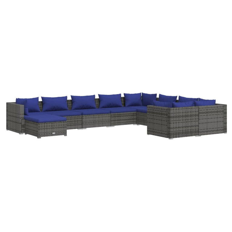 10-delige Loungeset met kussens poly rattan grijs MeubelReus