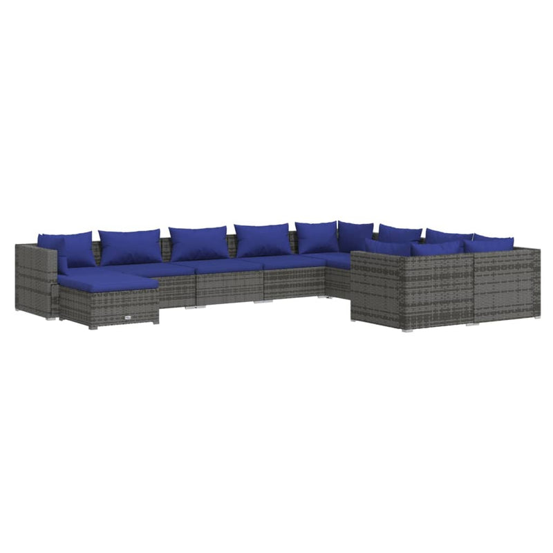 10-delige Loungeset met kussens poly rattan grijs MeubelReus