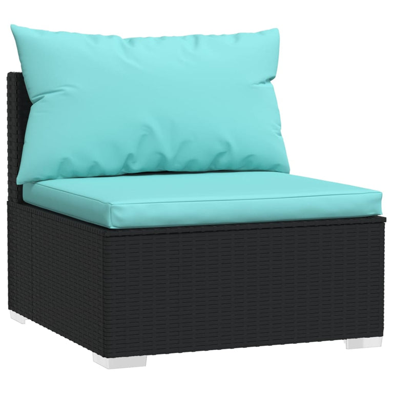 11-delige Loungeset met kussens poly rattan zwart