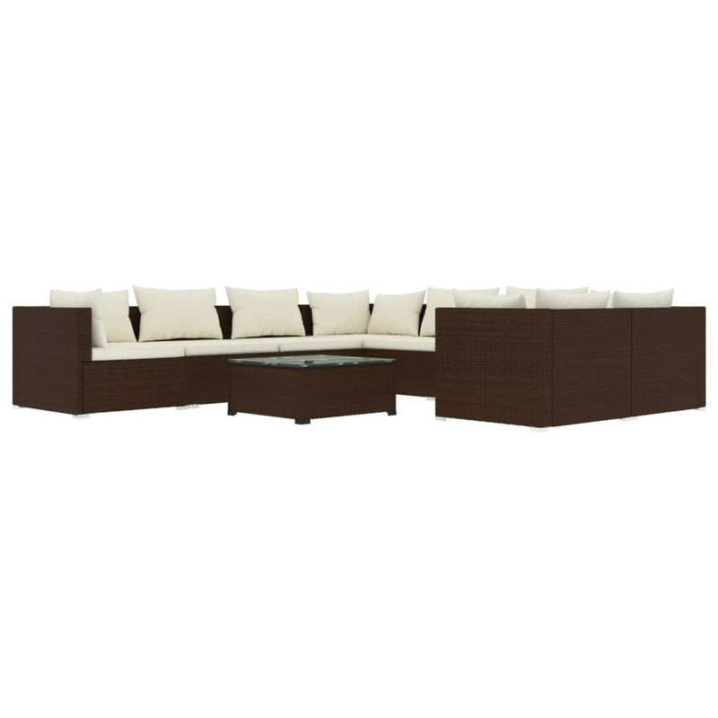 9-delige Loungeset met kussens poly rattan bruin MeubelReus
