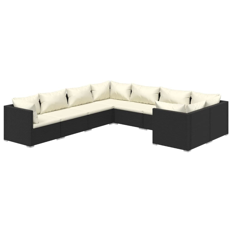 8-delige Loungeset met kussens poly rattan zwart MeubelReus