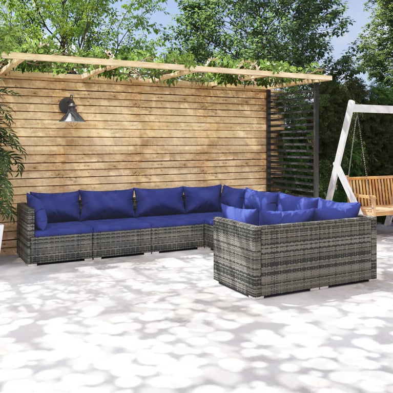 8-delige Loungeset met kussens poly rattan grijs MeubelReus