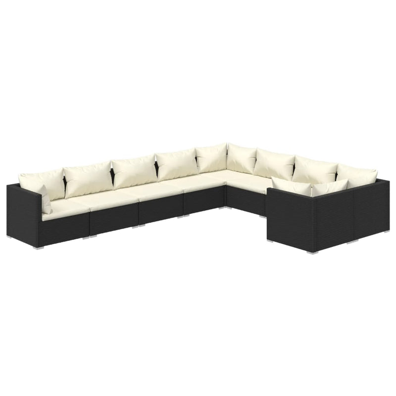 9-delige Loungeset met kussens poly rattan zwart MeubelReus