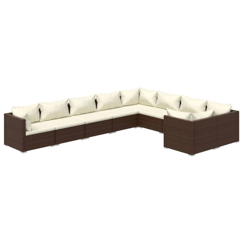 9-delige Loungeset met kussens poly rattan bruin MeubelReus