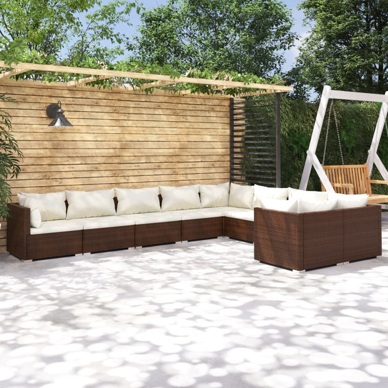 9-delige Loungeset met kussens poly rattan bruin MeubelReus