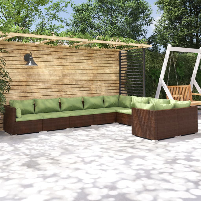 9-delige Loungeset met kussens poly rattan bruin MeubelReus