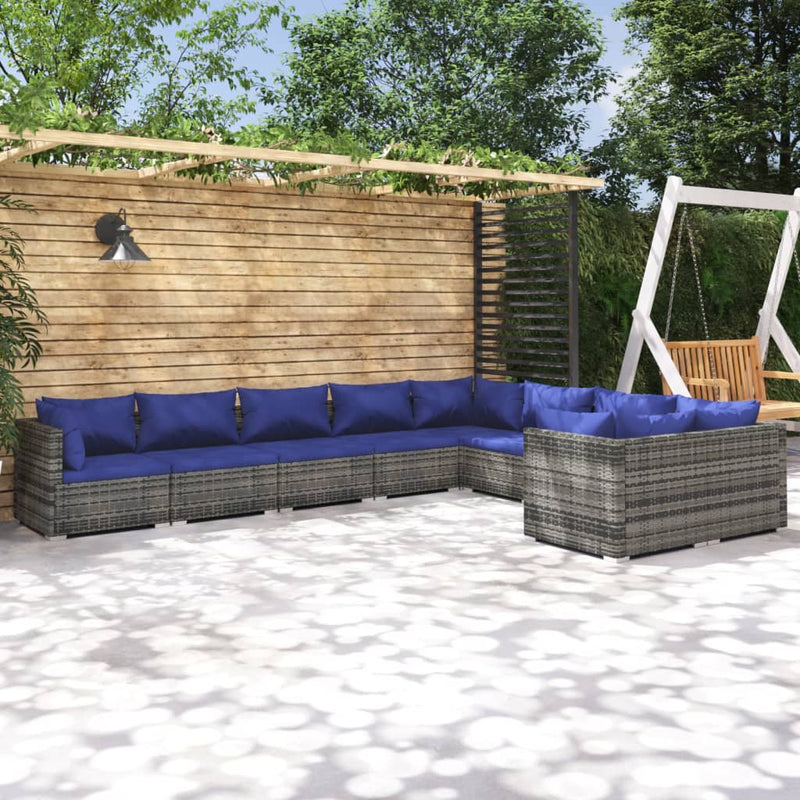 9-delige Loungeset met kussens poly rattan grijs MeubelReus