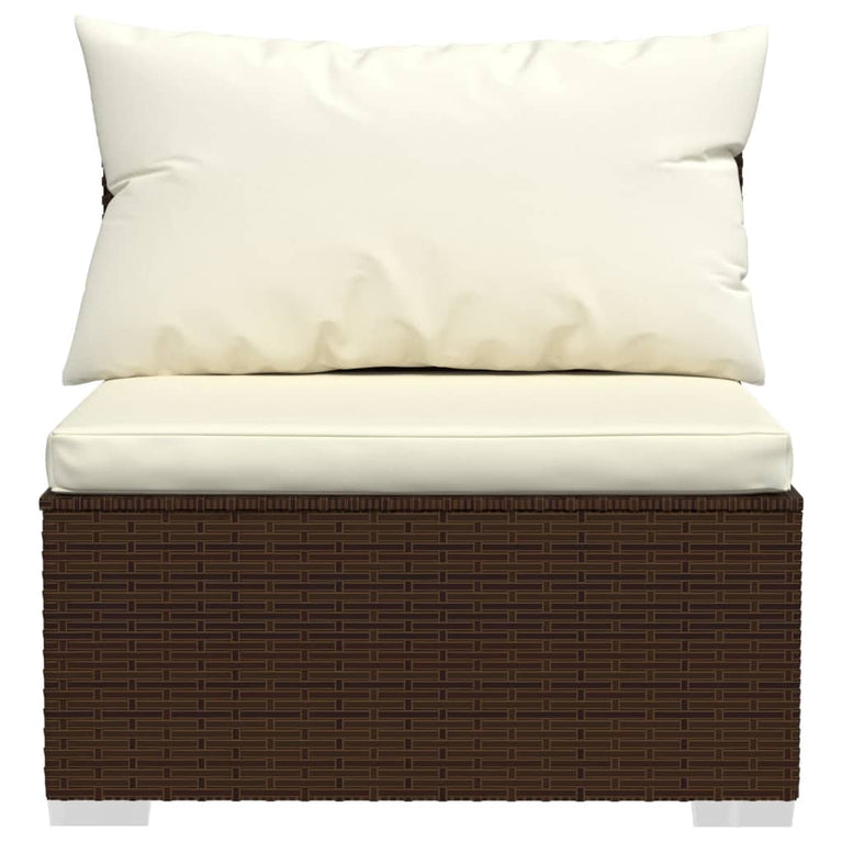 10-delige Loungeset met kussens poly rattan bruin