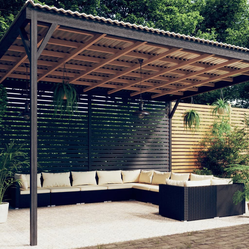 10-delige Loungeset met kussens poly rattan zwart MeubelReus