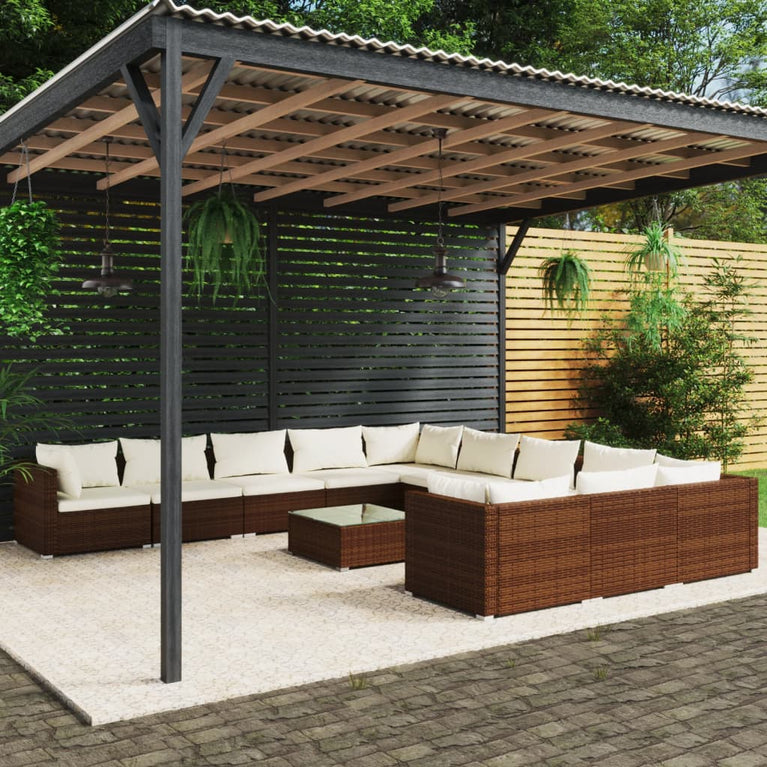 12-delige Loungeset met kussens poly rattan bruin MeubelReus