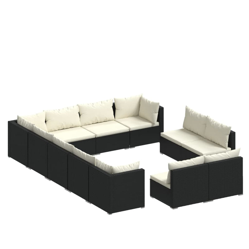 12-delige Loungeset met kussens poly rattan zwart