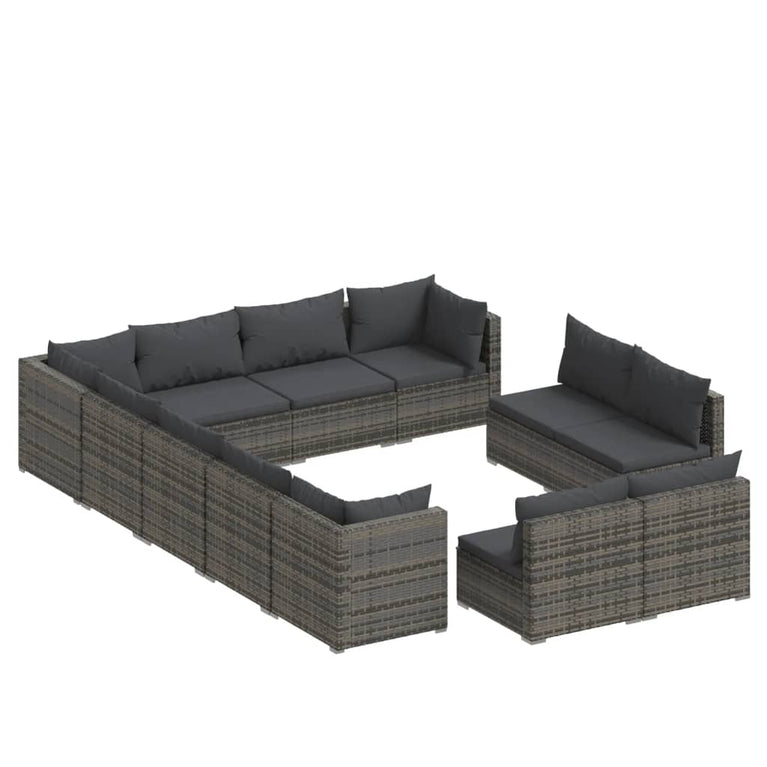 12-delige Loungeset met kussens poly rattan grijs MeubelReus