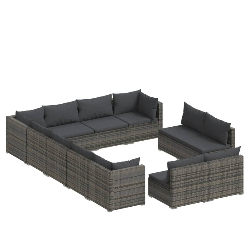 12-delige Loungeset met kussens poly rattan grijs MeubelReus