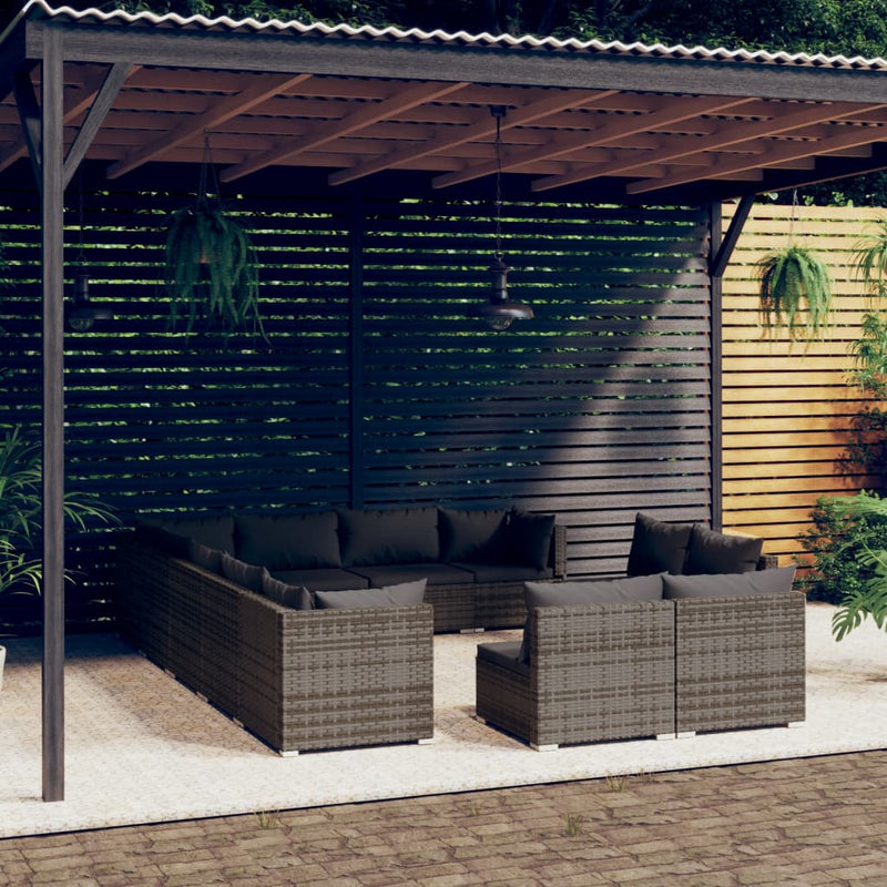 12-delige Loungeset met kussens poly rattan grijs MeubelReus
