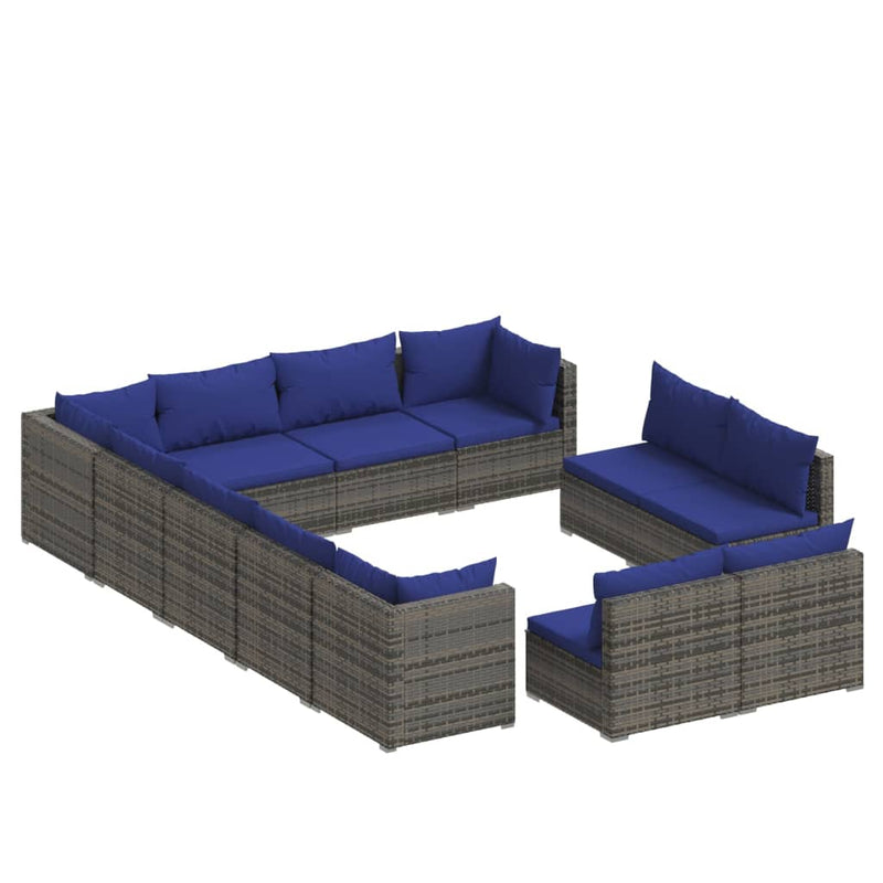 12-delige Loungeset met kussens poly rattan grijs