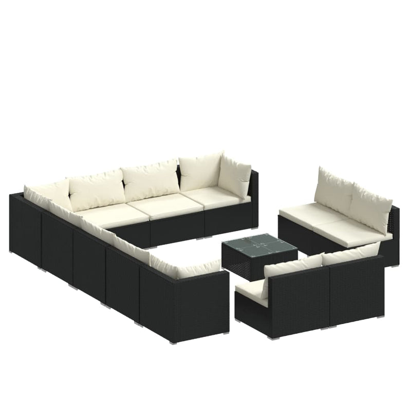 13-delige Loungeset met kussens poly rattan zwart