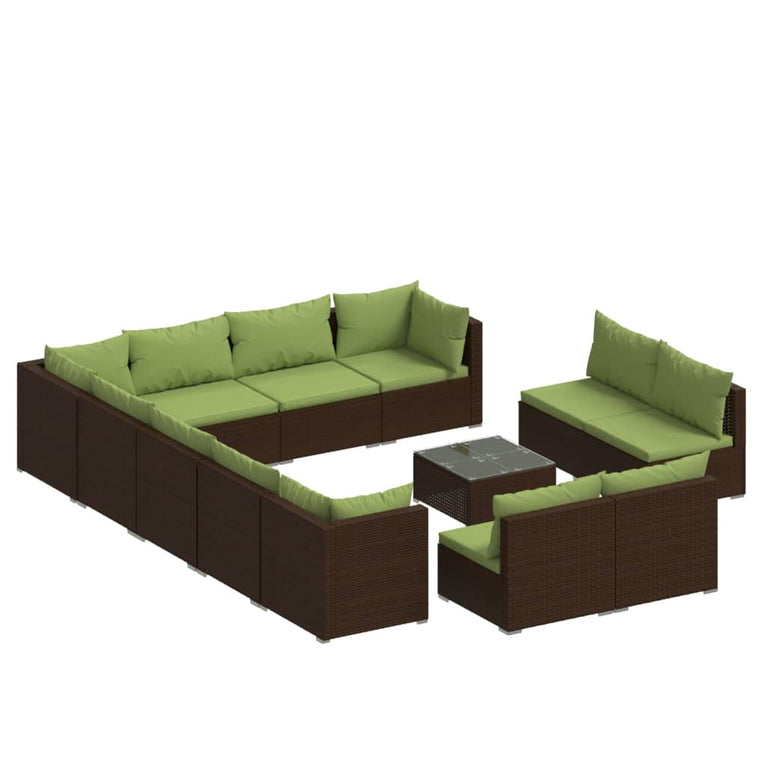 13-delige Loungeset met kussens poly rattan bruin