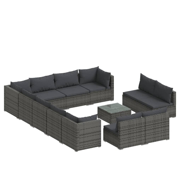 13-delige Loungeset met kussens poly rattan grijs