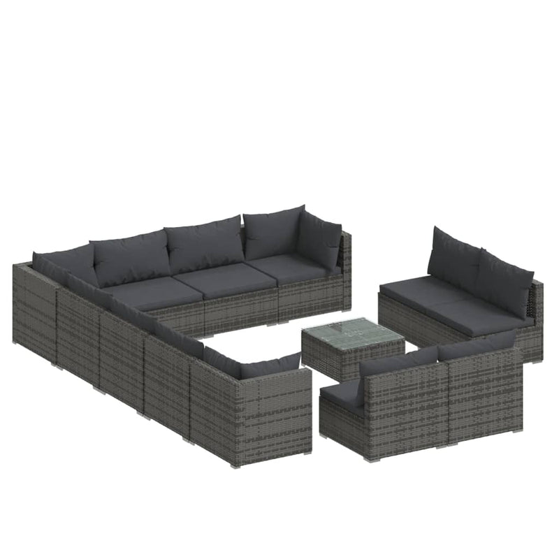 13-delige Loungeset met kussens poly rattan grijs