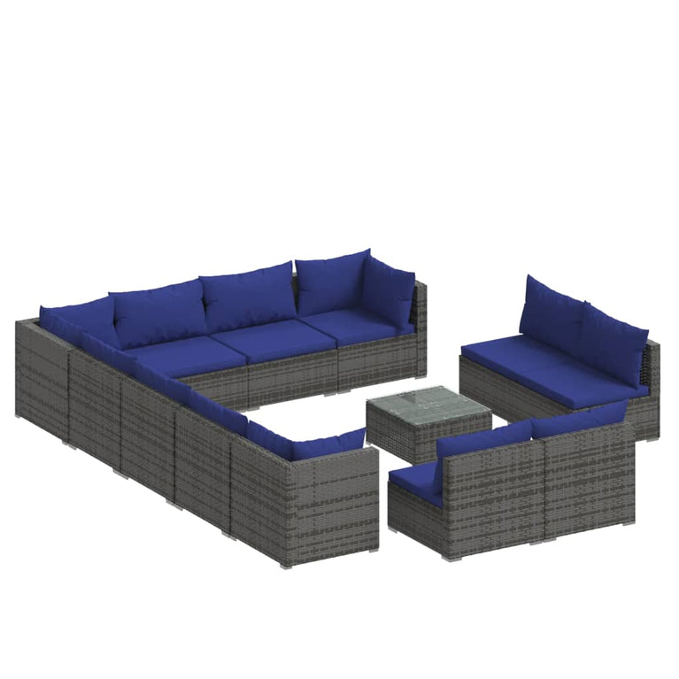 13-delige Loungeset met kussens poly rattan grijs