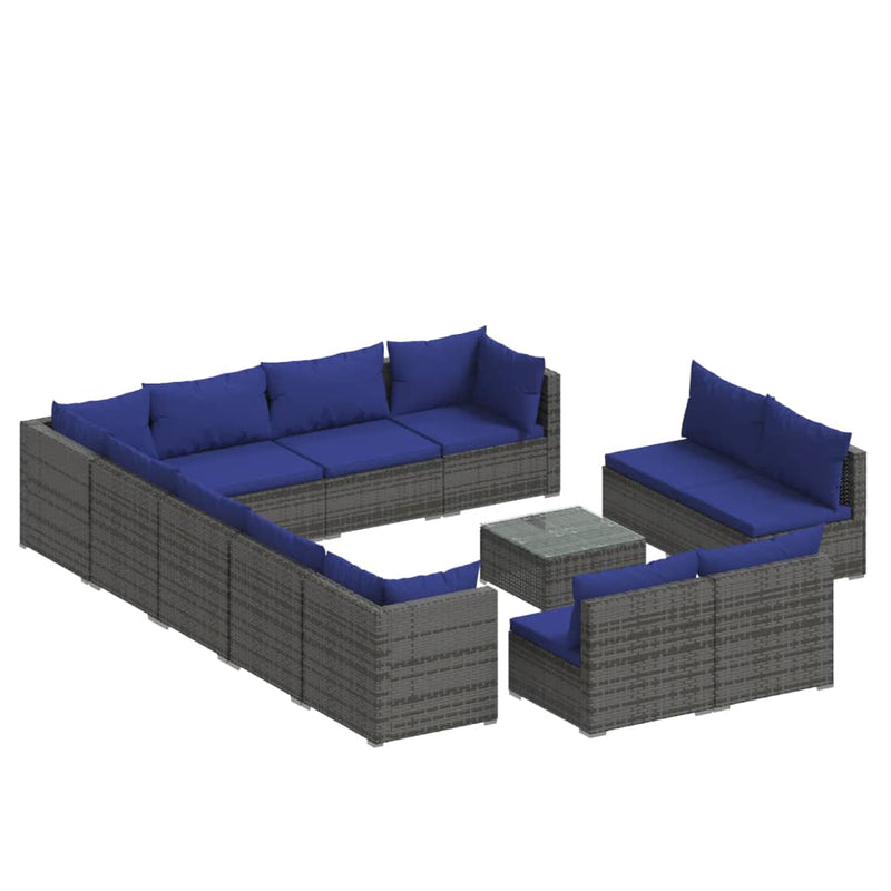 13-delige Loungeset met kussens poly rattan grijs