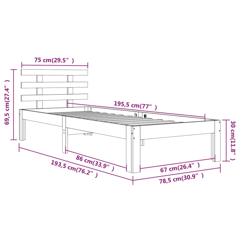 Bedframe massief hout 75x190 cm Small Single