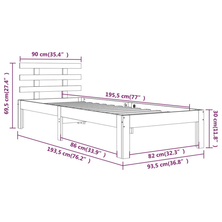 Bedframe massief hout 90x190 cm Single