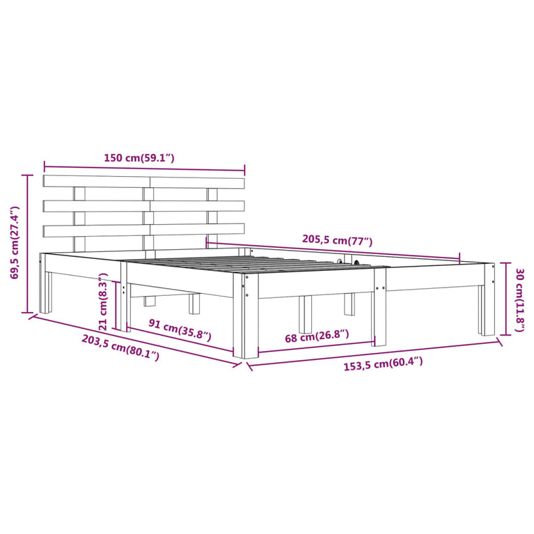 Bedframe massief hout 150x200 cm King Size