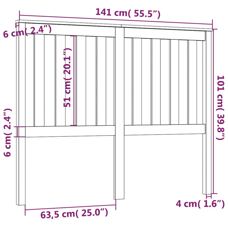 Hoofdbord 141x6x101 cm massief grenenhout